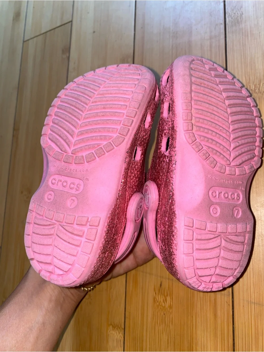 Toddler dark pink sparkly crocs size C7